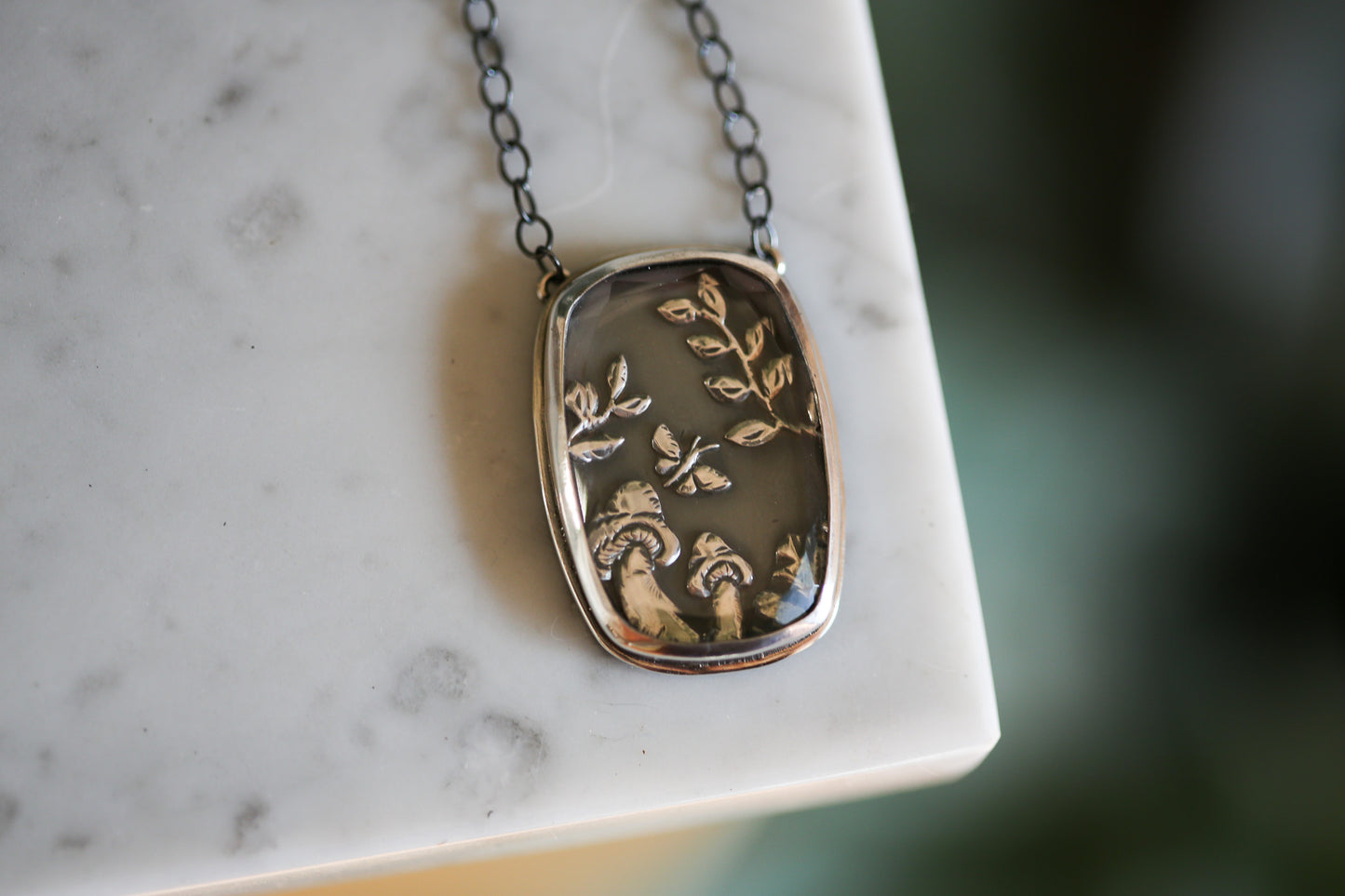 Moth + Mushroom Terrarium Necklace