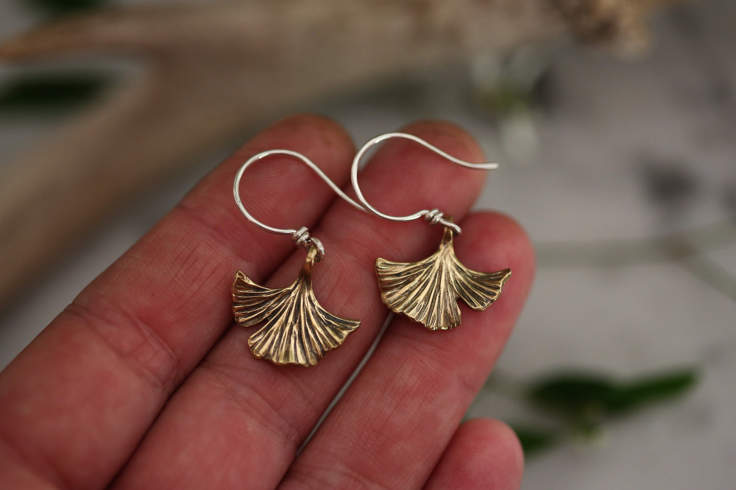 Brass Ginkgo Leaf Earrings