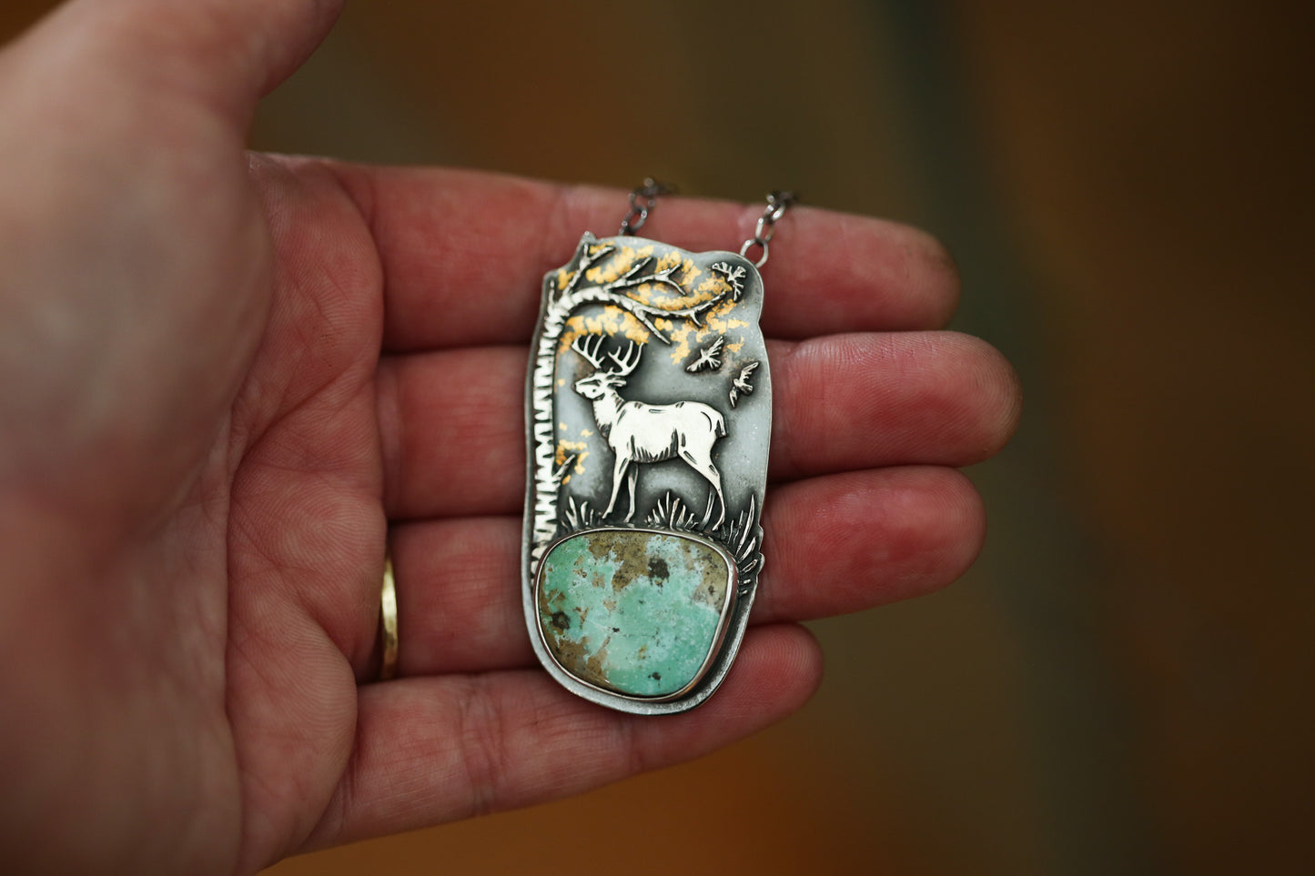 Golden Forest Deer Necklace