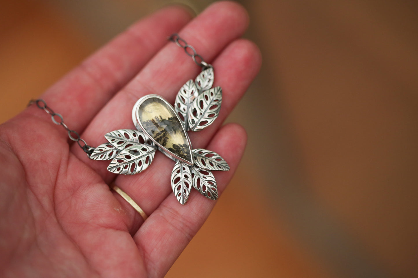 Golden Glow Monstera Adansonii Necklace