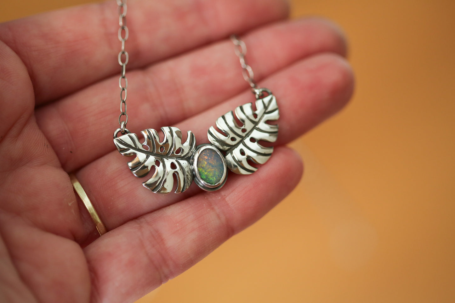 Opal Monstera Duo Necklace