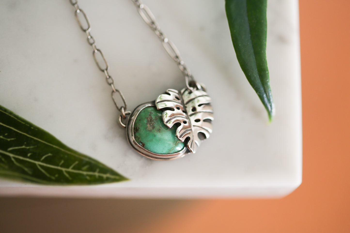 Turquoise Monstera Necklace