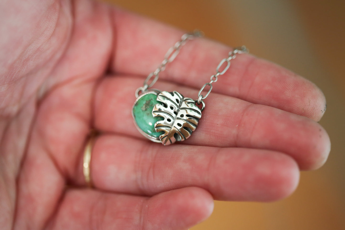 Turquoise Monstera Necklace