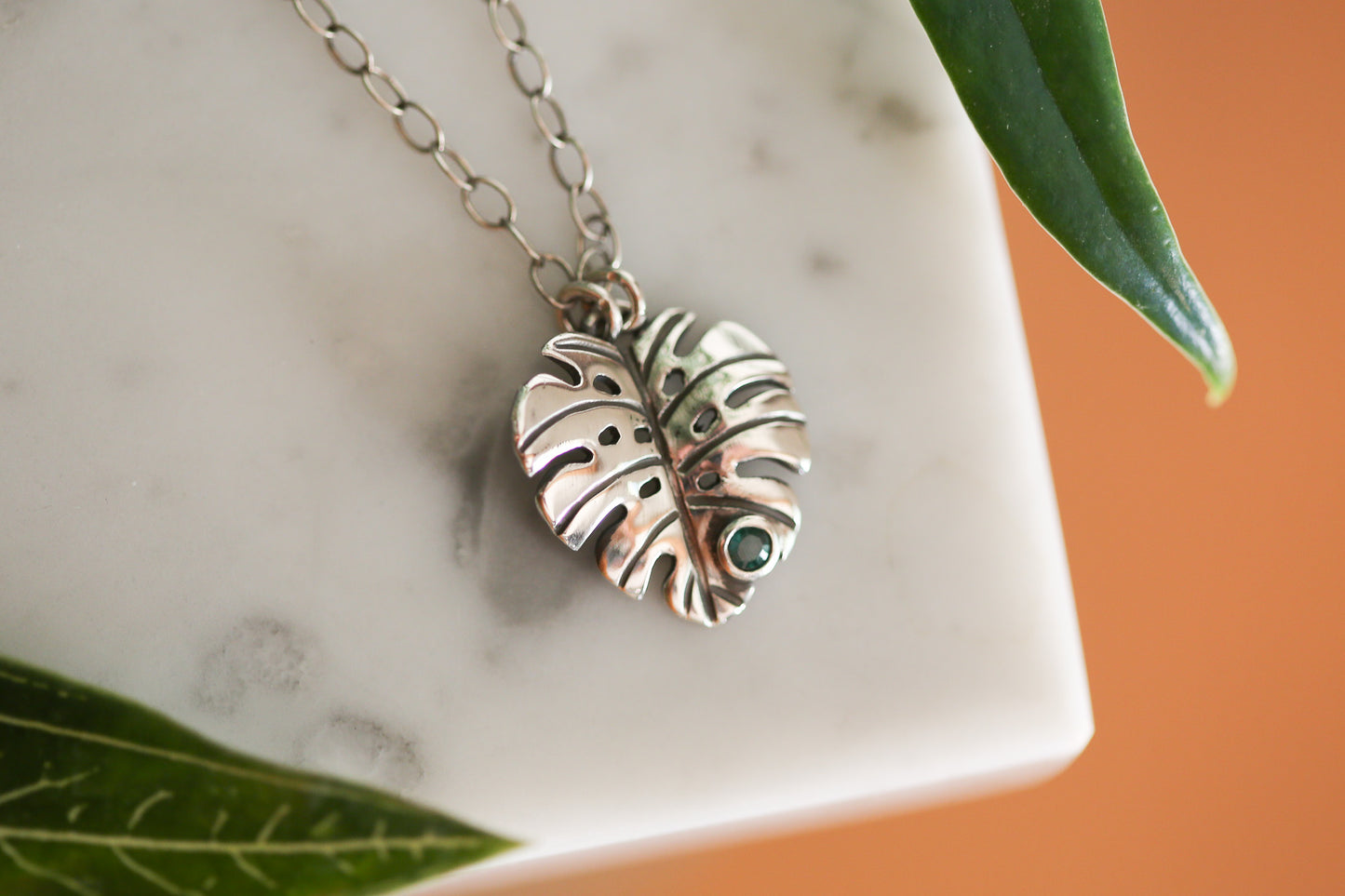 Emerald Monstera Necklace