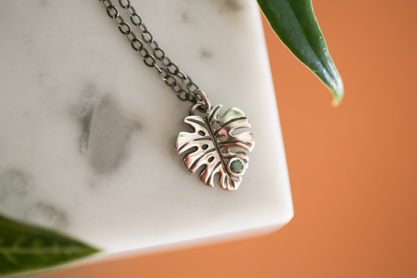 Emerald Monstera Necklace #2