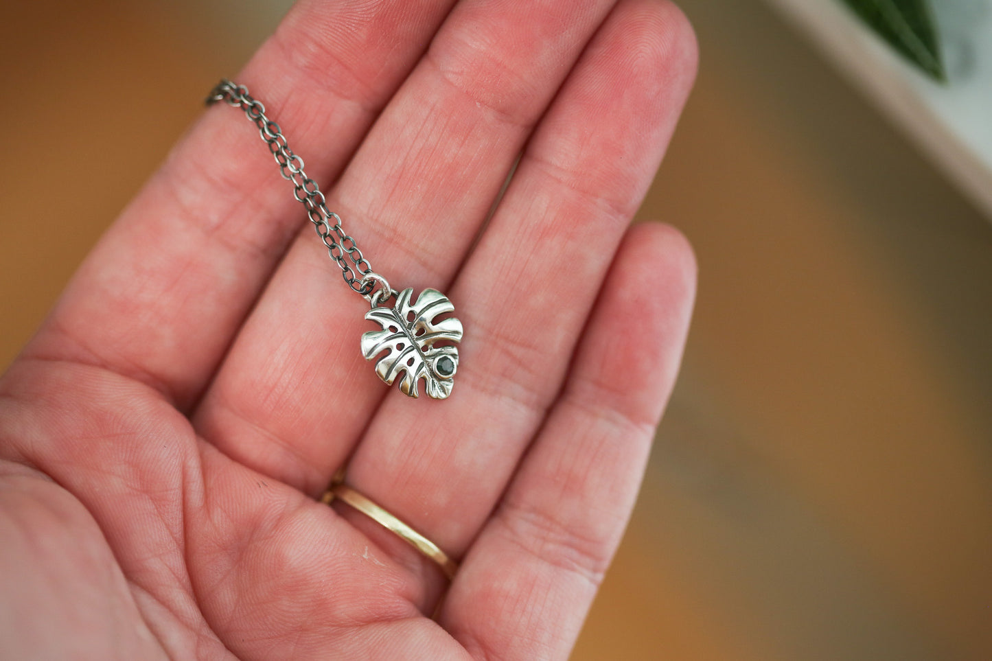 Emerald Monstera Necklace #2