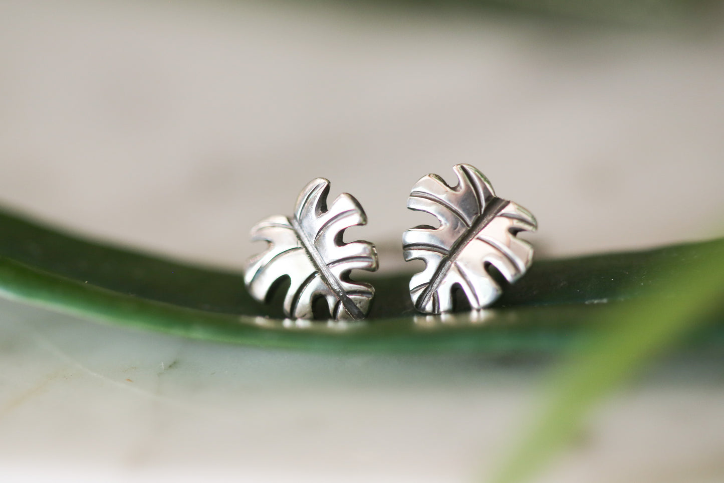 Tiny Monstera Stud Earrings