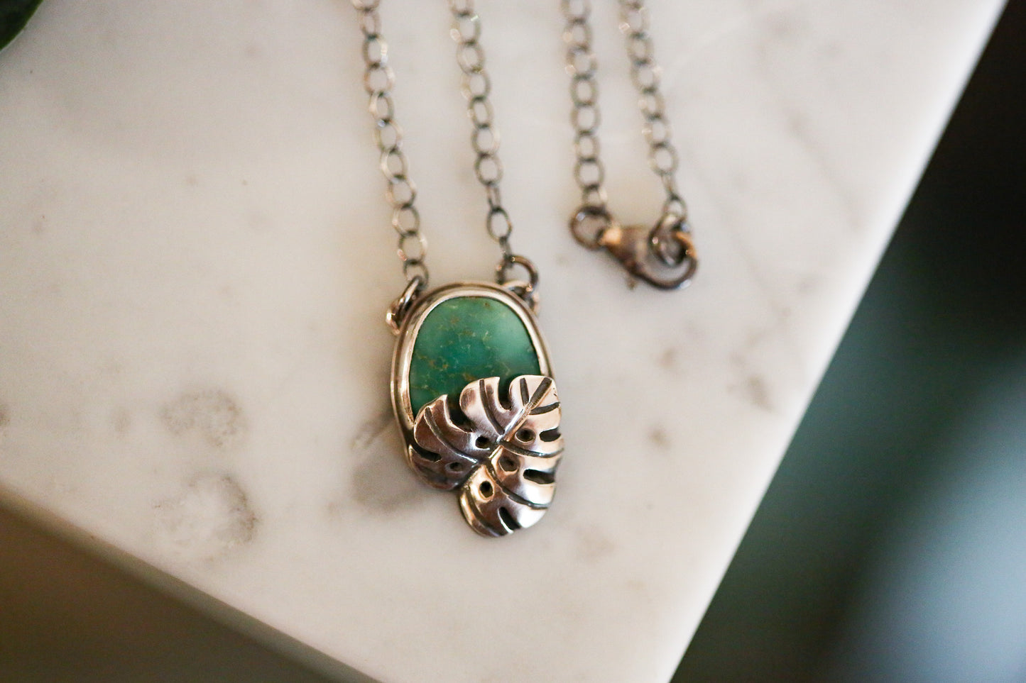 Monstera + Turquoise Necklace