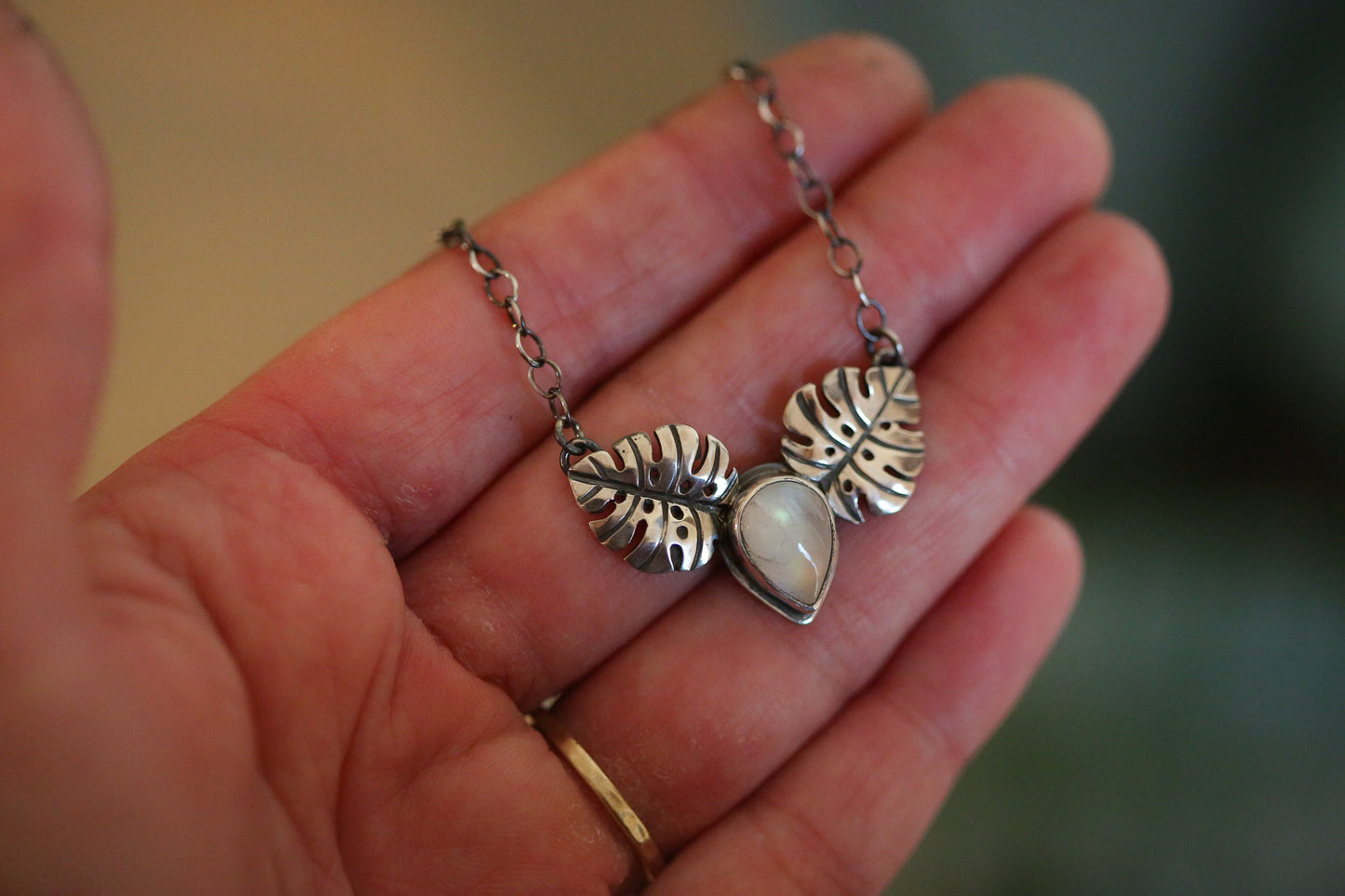 Moonstone Monstera Duo Necklace