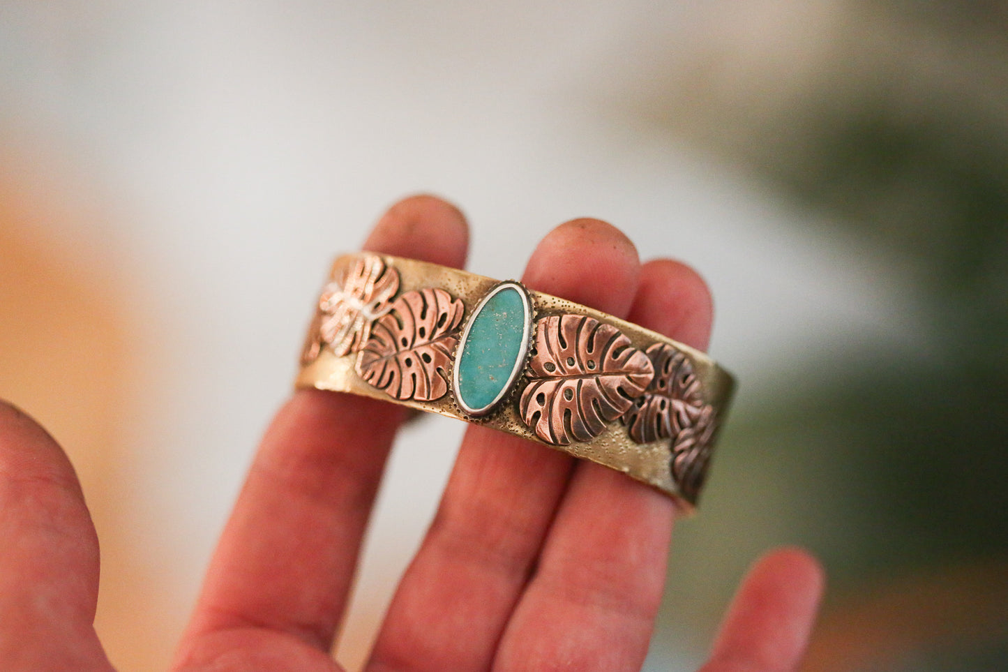 Brass + Copper Monstera Cuff