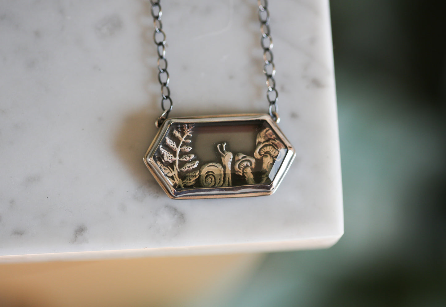 Snail + Mushroom Terrarium Necklace