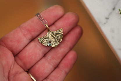 Emerald + Brass Ginkgo Necklace