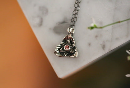 Pink Tourmaline Trillium Necklace