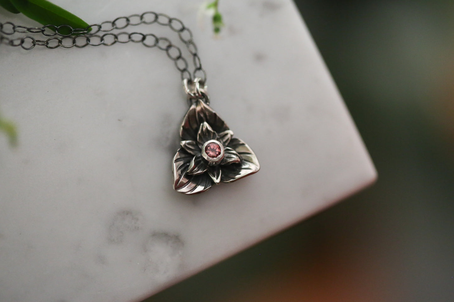 Pink Tourmaline Trillium Necklace