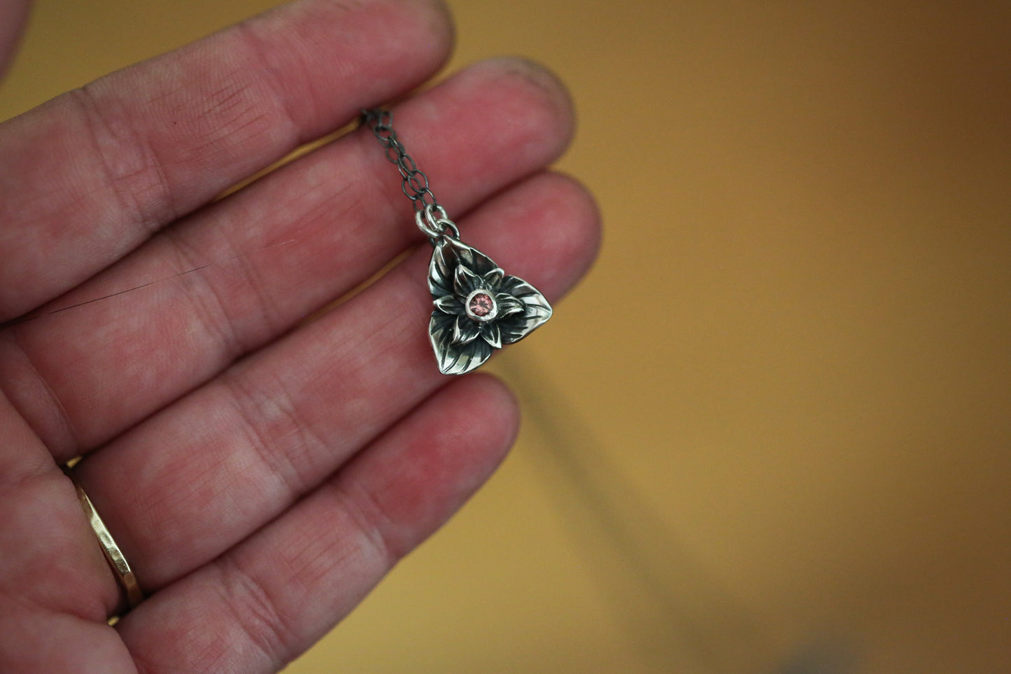 Pink Tourmaline Trillium Necklace