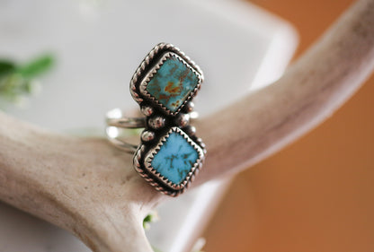 Double Blue Gem Turquoise Ring Size 5.75
