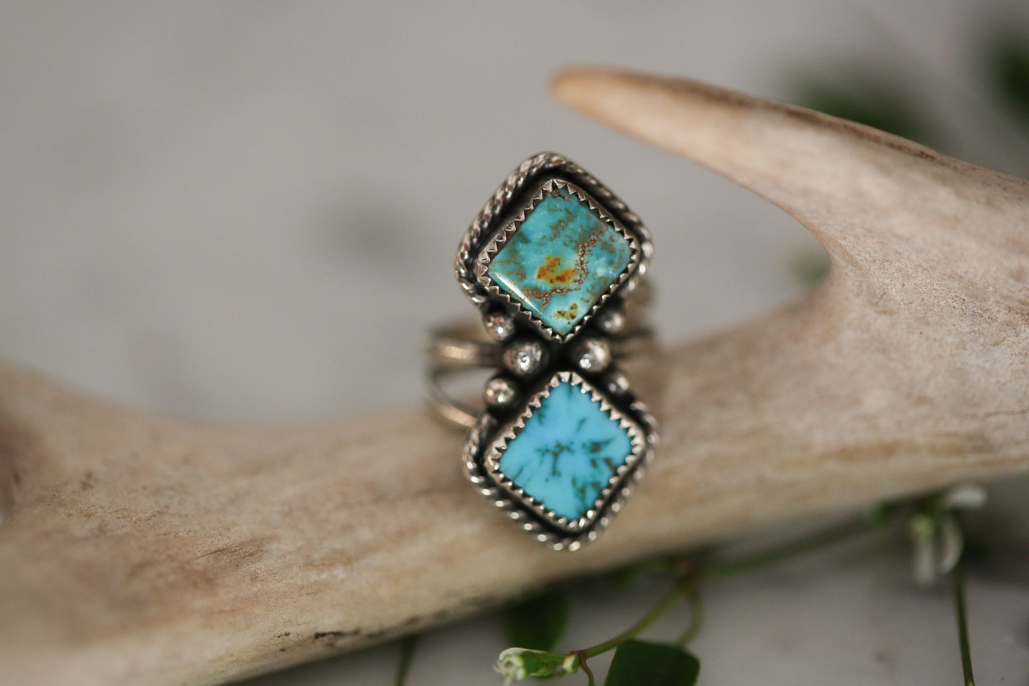 Double Blue Gem Turquoise Ring Size 5.75
