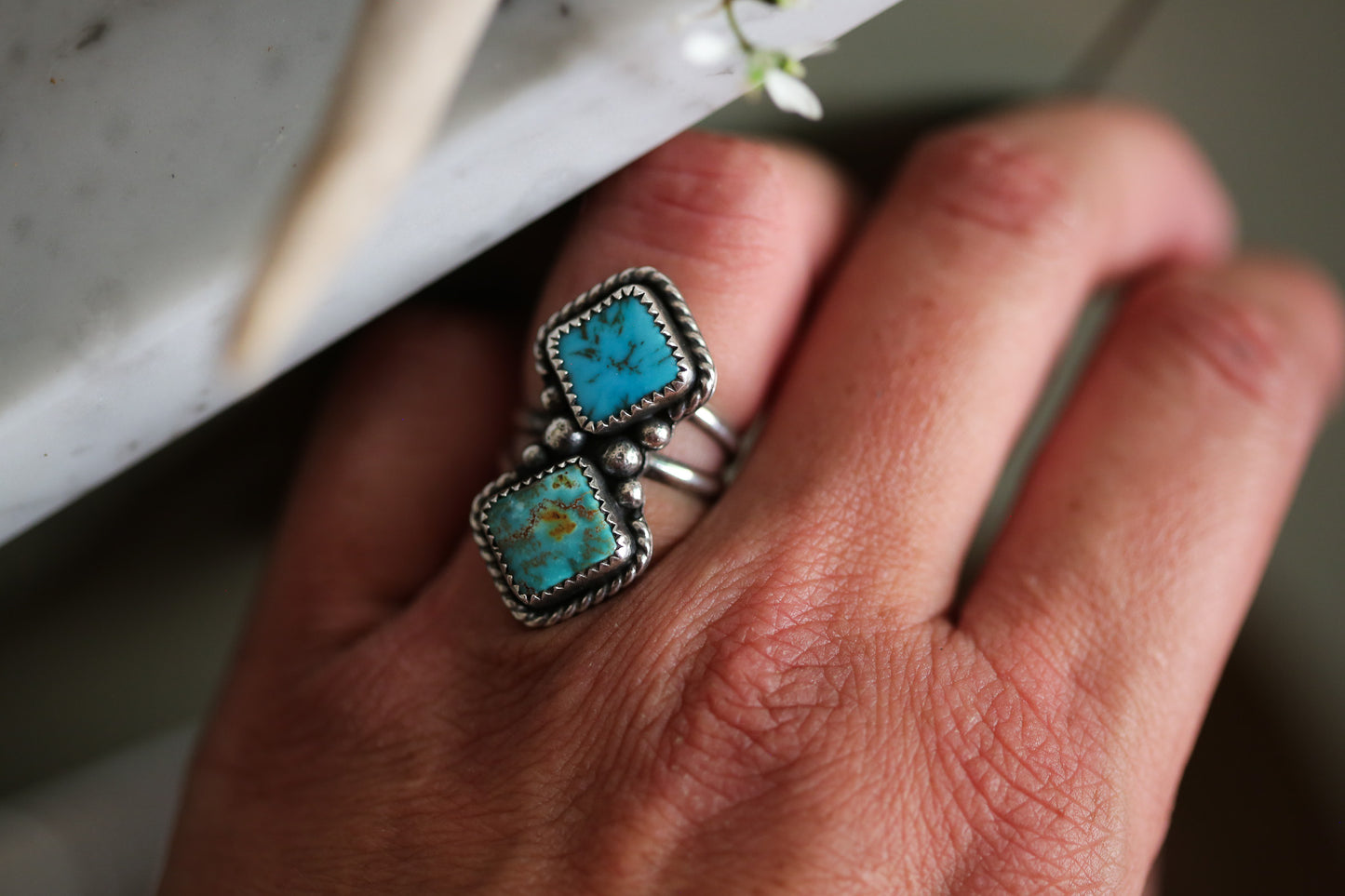 Double Blue Gem Turquoise Ring Size 5.75