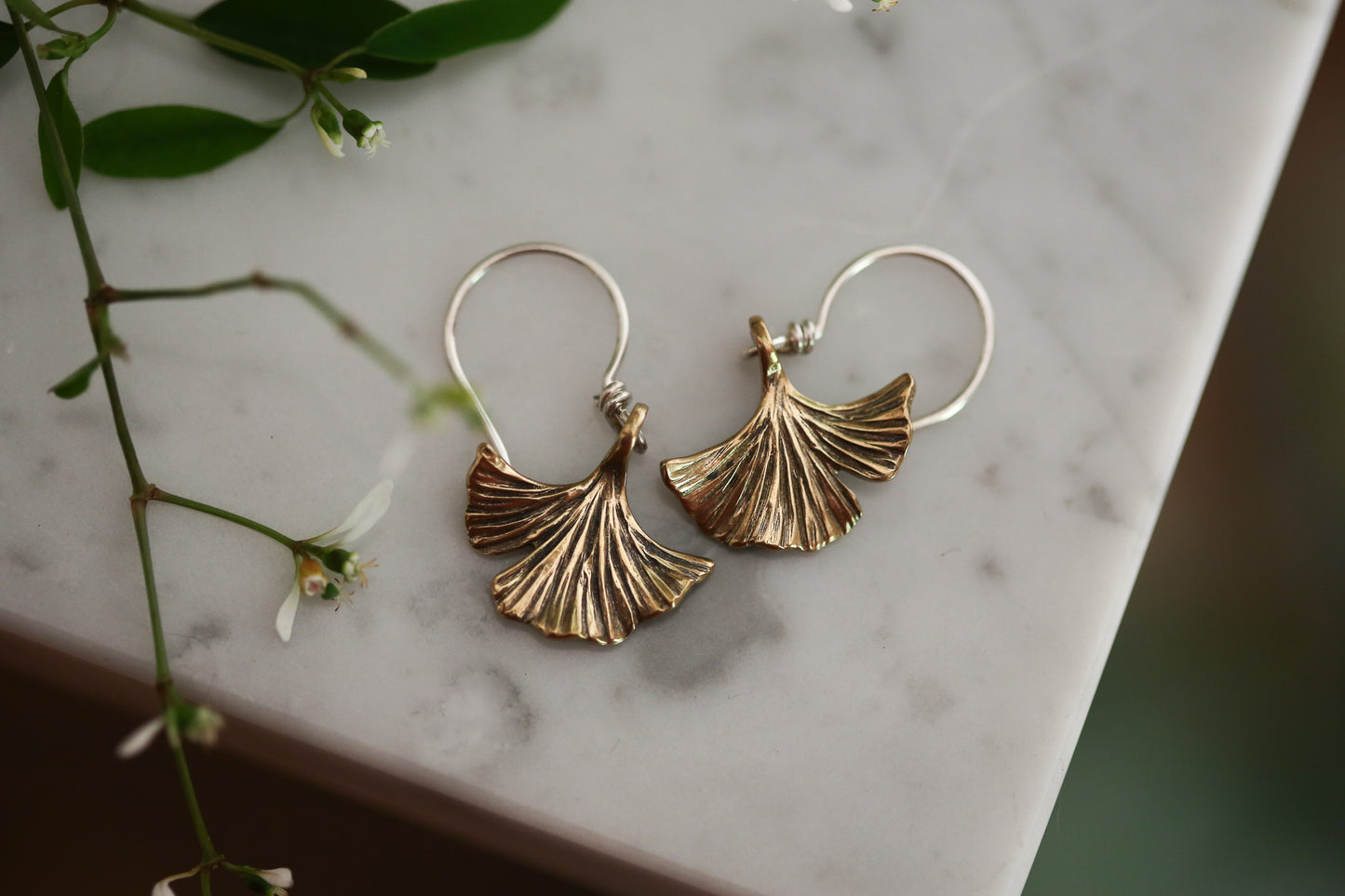 Brass Ginkgo Leaf Earrings