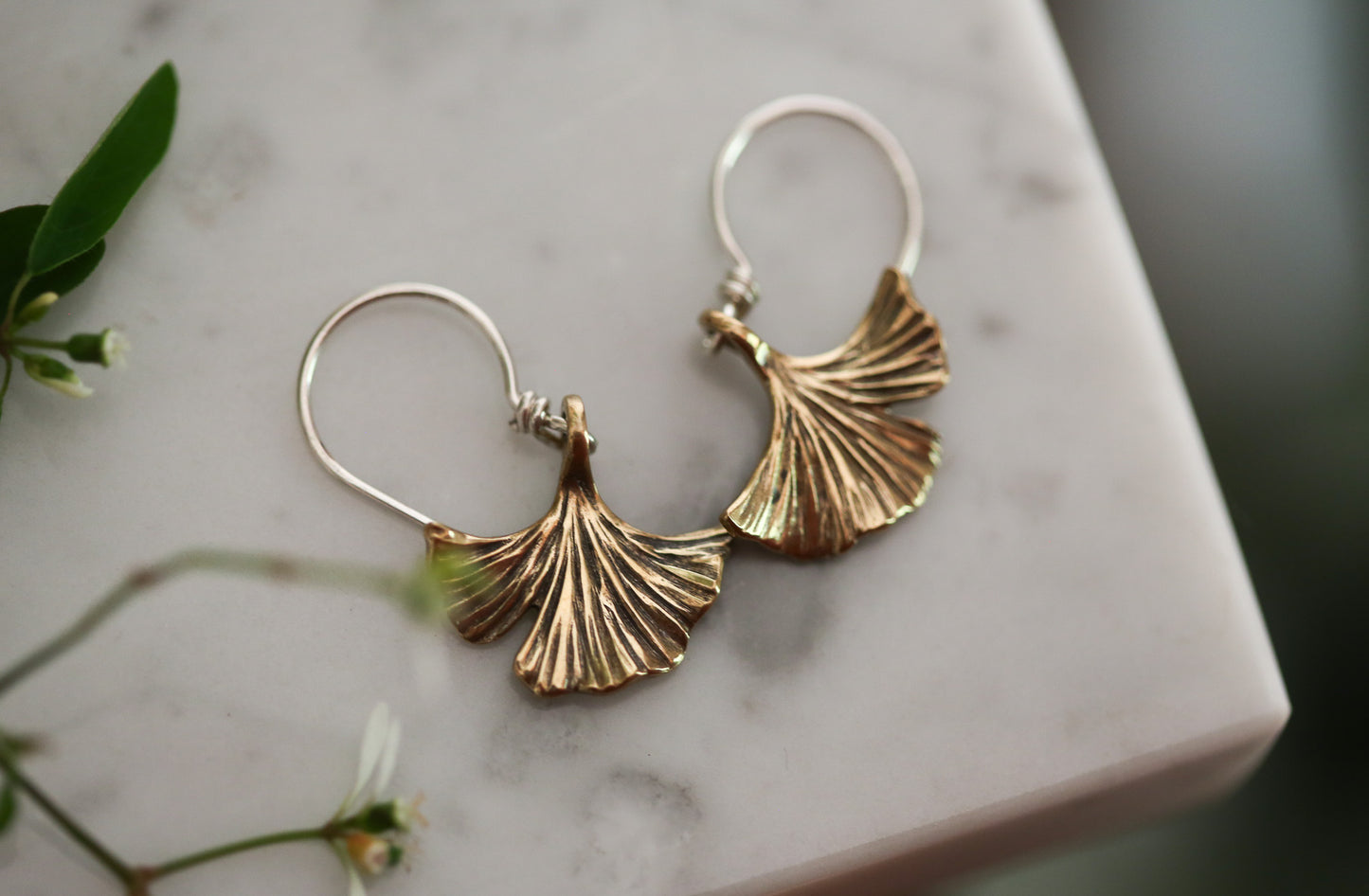 Brass Ginkgo Leaf Earrings