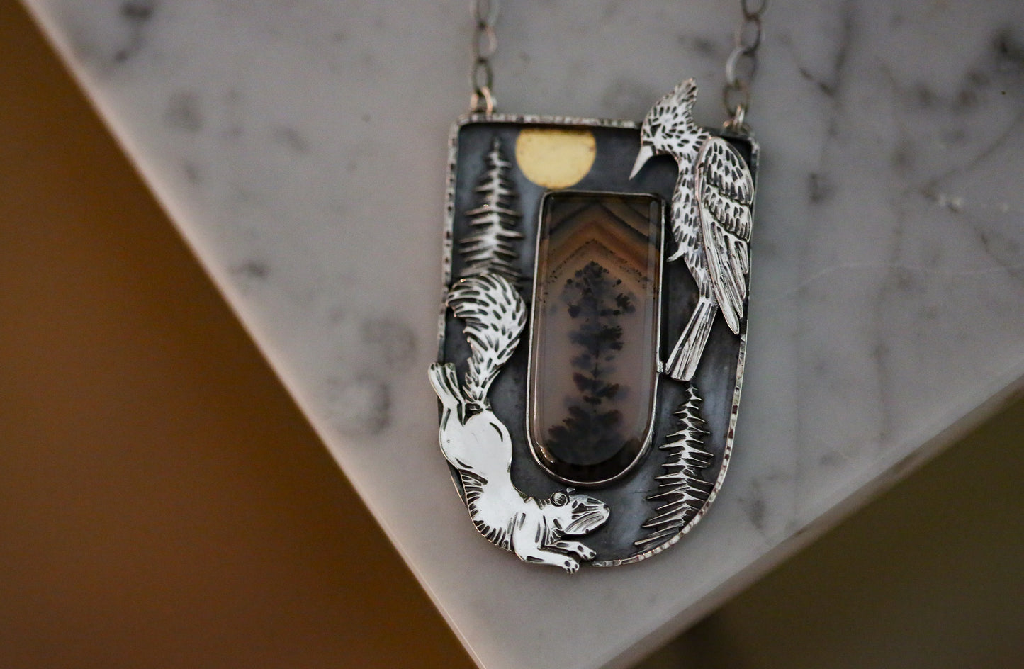 Squirrel + Woodpecker Necklace