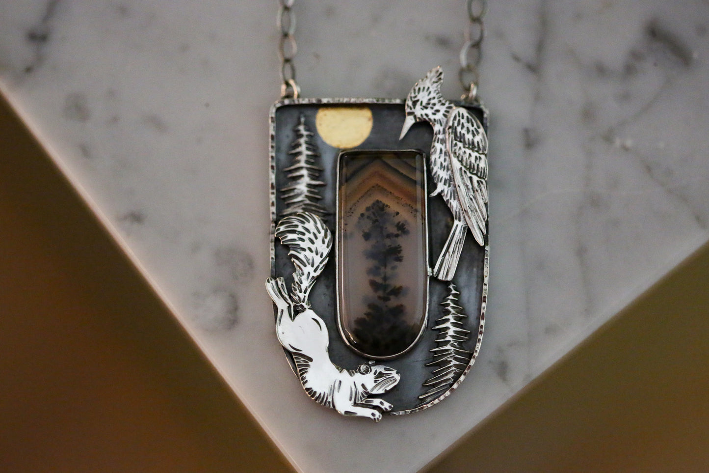 Squirrel + Woodpecker Necklace