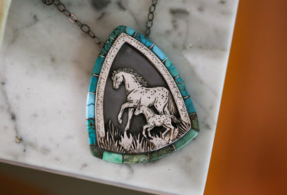 Mare and Foal Inlay Necklace