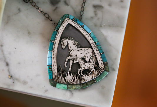 Mare and Foal Inlay Necklace