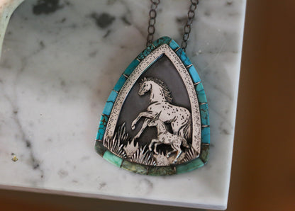 Mare and Foal Inlay Necklace