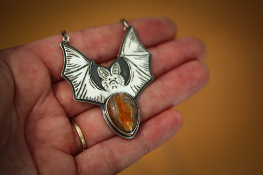Fire Opal Bat Necklace