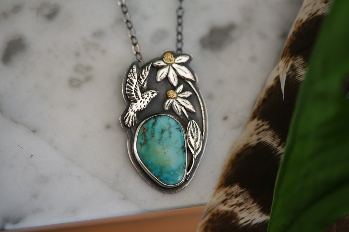 Bird + Coneflower Necklace