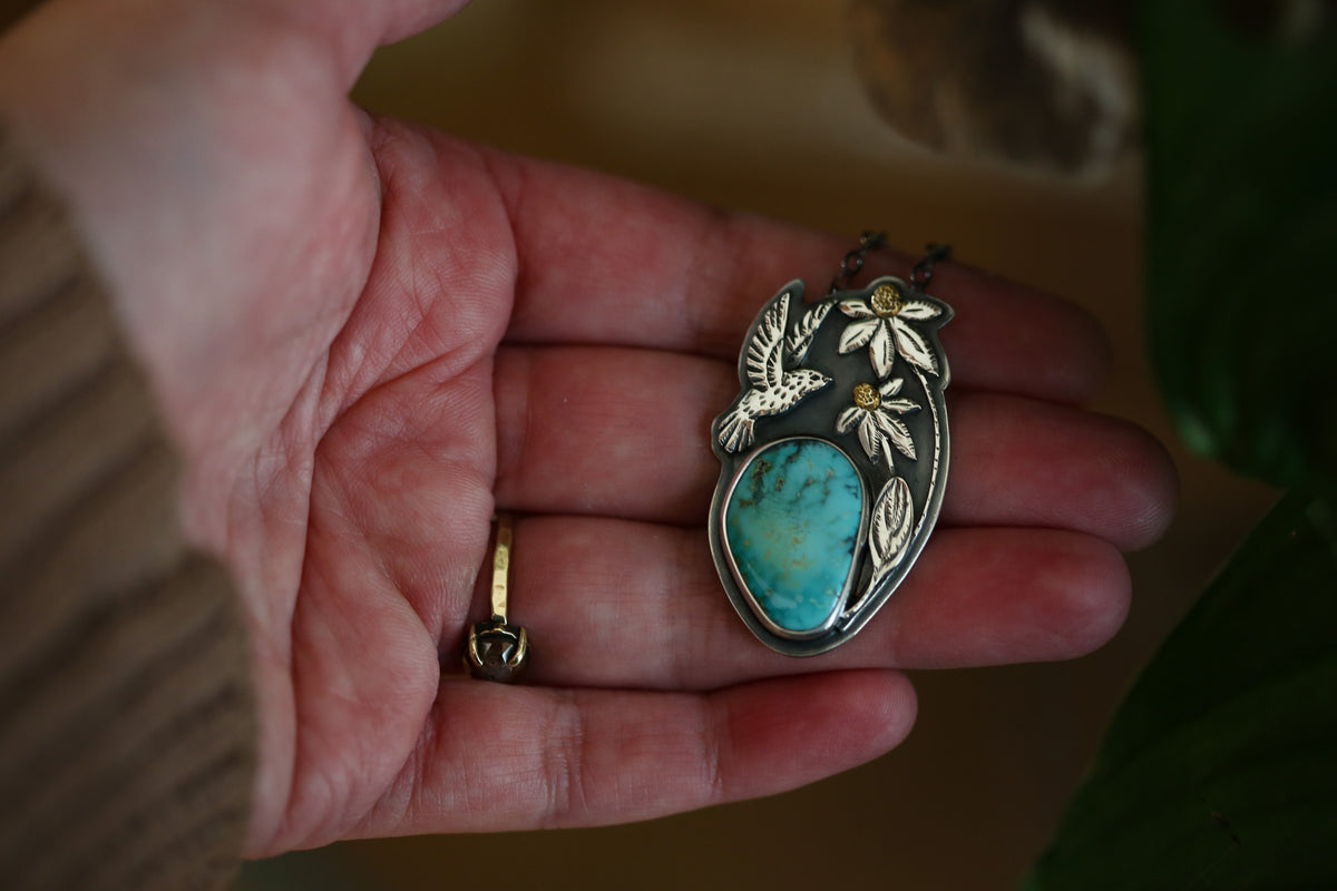Bird + Coneflower Necklace