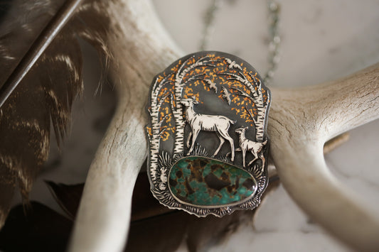 Doe and Fawn in the Aspens Necklace
