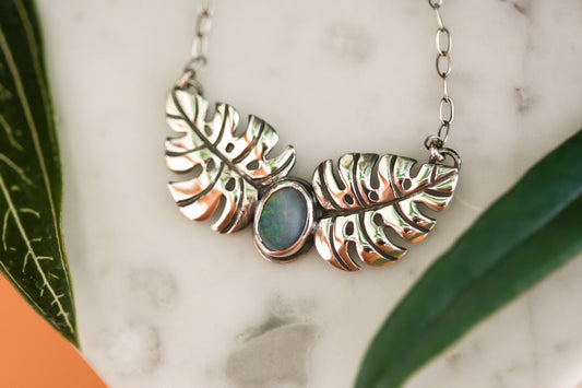 Opal Monstera Duo Necklace