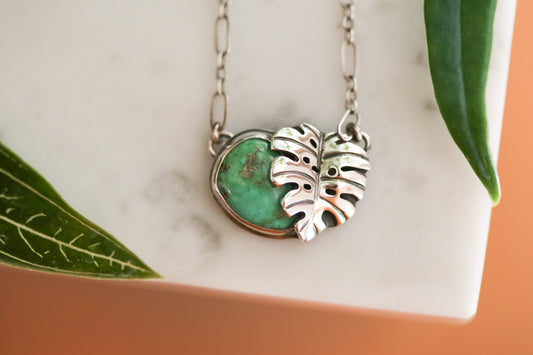 Turquoise Monstera Necklace