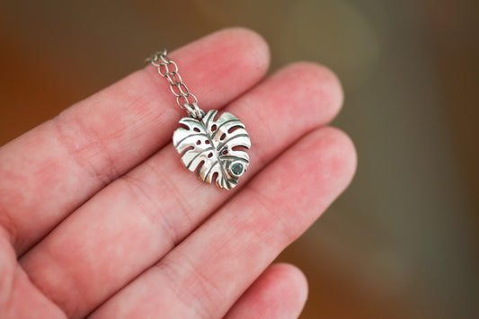Emerald Monstera Necklace