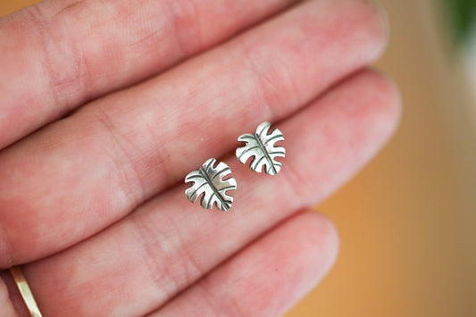 Tiny Monstera Stud Earrings