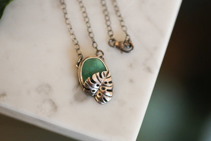 Monstera + Turquoise Necklace