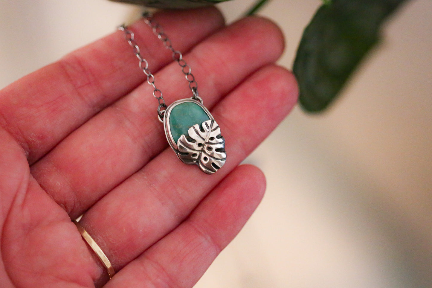 Monstera + Turquoise Necklace