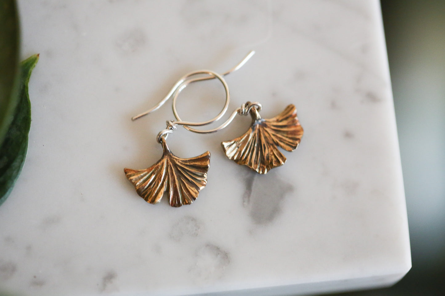 Brass Ginkgo Leaf Earrings