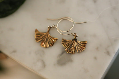 Brass Ginkgo Leaf Earrings