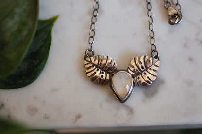 Moonstone Monstera Duo Necklace