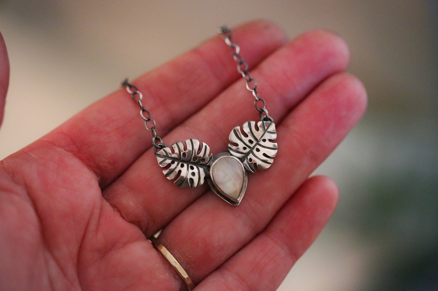 Moonstone Monstera Duo Necklace