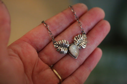Moonstone Monstera Duo Necklace