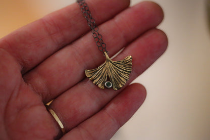 Brass + Emerald Ginkgo Necklace