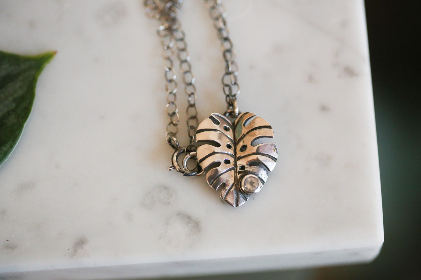 Moonstone Monstera Necklace