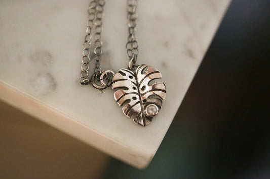 Moonstone Monstera Necklace