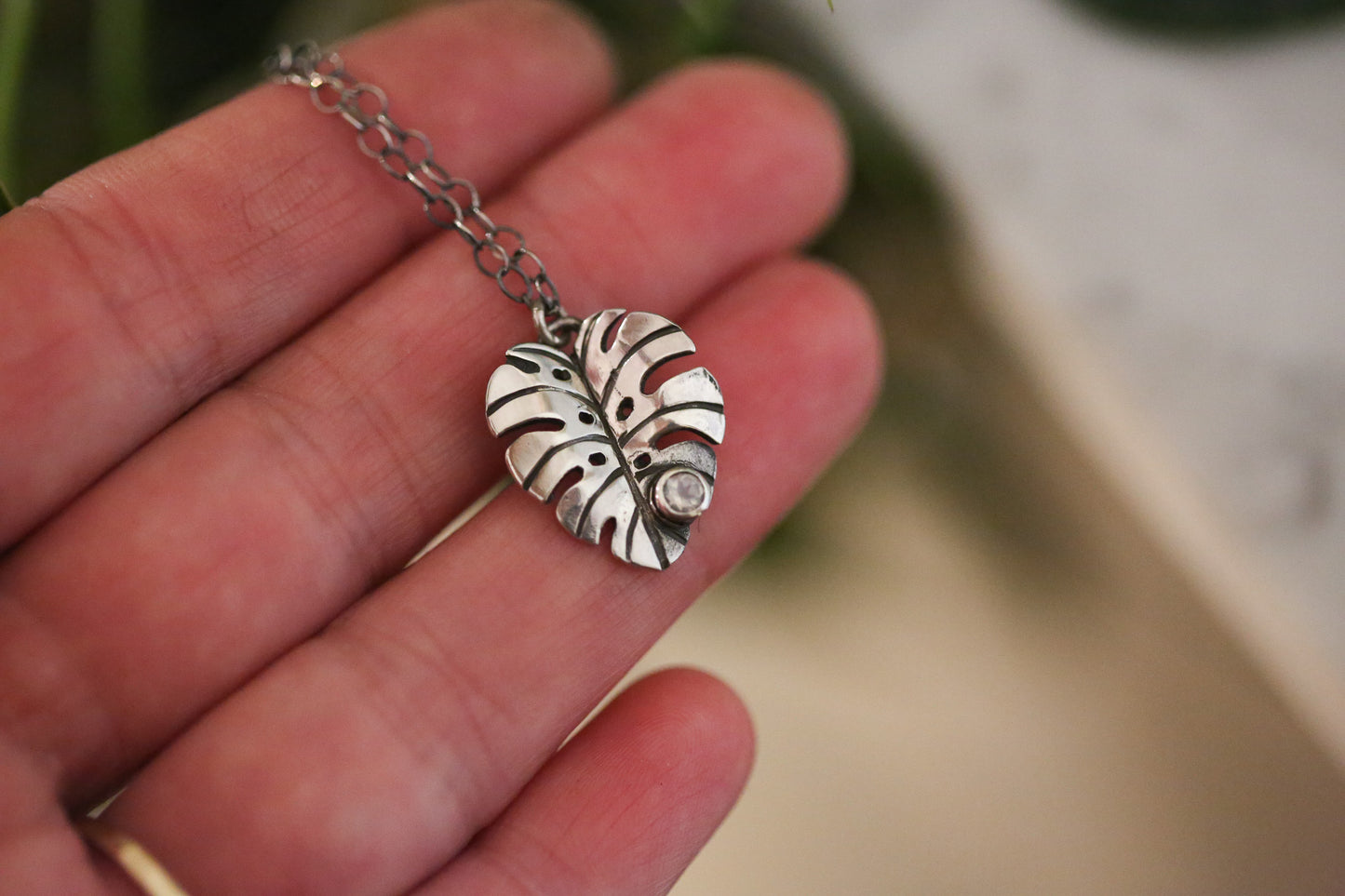 Moonstone Monstera Necklace