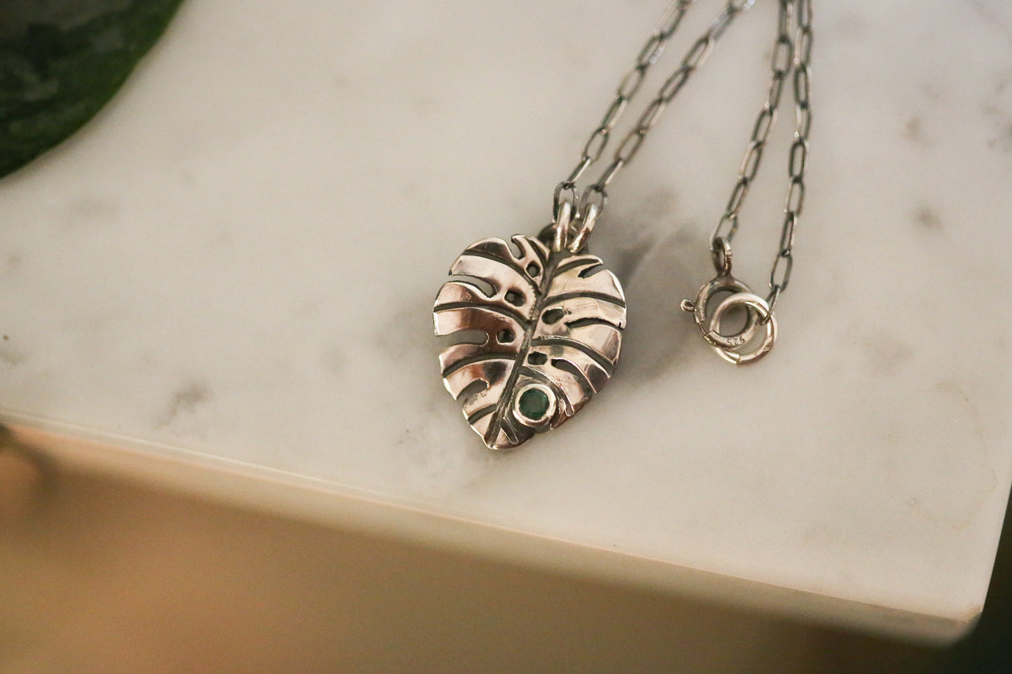 Emerald Monstera Necklace