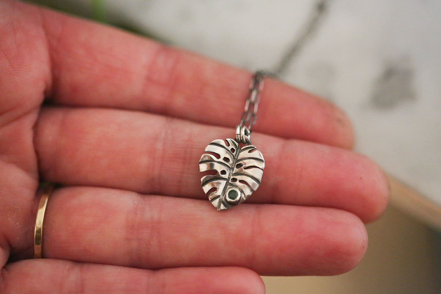 Emerald Monstera Necklace